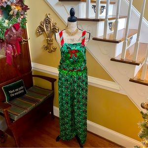 EUC velvet Christmas embellished jumpsuit/overalls